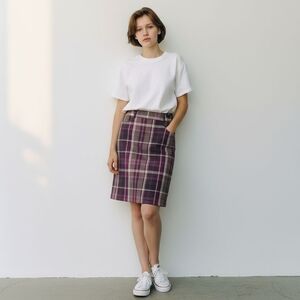 Roz & Ali Womens 12 Burgundy Plaid Pockets Pencil Skirt Office Career Academia